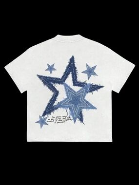 White Tee with Blue Star Graphic 1xl Godspeed